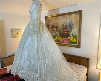 Another view of the c. 1952 wedding dress in superb vintage condition, with its original hoop!