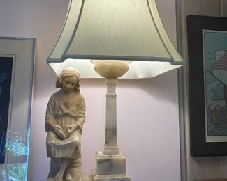 Carved alabaster statue, mounted as a lamp
