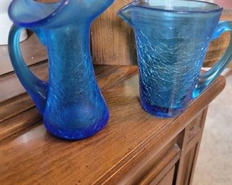 Mini Blue Crackle Pitcher & Vase Set