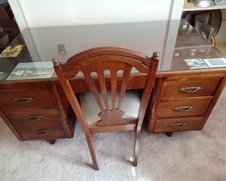 Antique Deskwith GlassTop and Chair nice and solid