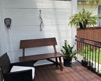 outdoor furniture and plants, Pottery Barn bench