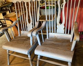 Pair antique solid wood 
Oversized farm chairs w/spindles 
20x21x46