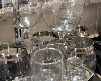 Short Stem Wine Glasses with Silver Rims