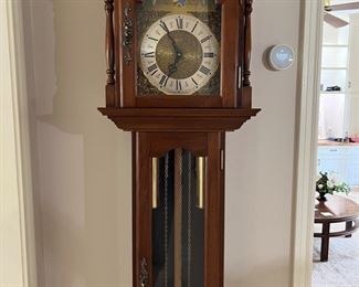 Emperor Clock Company Grandfather Clock Cherry Wood