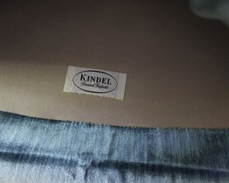 Label on pair of vintage Kindel, Grand Rapids club chairs