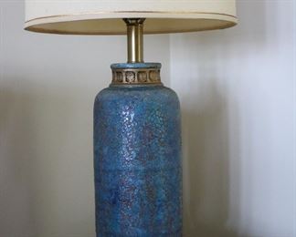 Large Bitossi for Rosenthal Netter mid century table lamp with original shade with blue trim