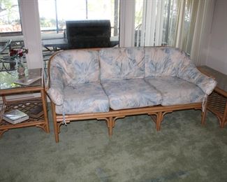 GREAT beach house bamboo living room furniture, including sofa, coffee table, end table, and love seat