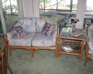 GREAT beach house bamboo living room furniture, including sofa, coffee table, end table, and love seat