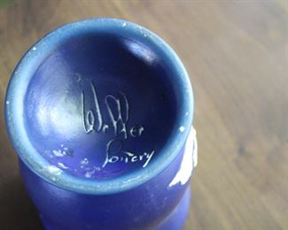 Signature on Weller Pottery Chase line Fox Hunt Scene vase
