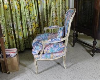 Another view of the French Provincial fauteuil chair in a very 1980's/1990's fabric!