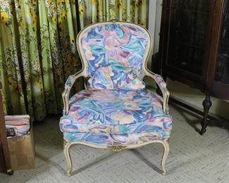 French Provincial fauteuil chair in a very 1980's/1990's fabric!