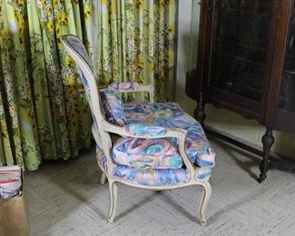 Another view of the French Provincial fauteuil chair in a very 1980's/1990's fabric!