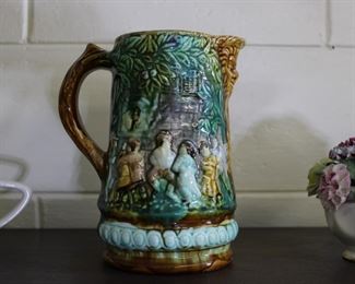Another view of the French majolica pitcher