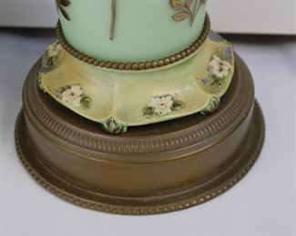 Detail on base of green glass lamps