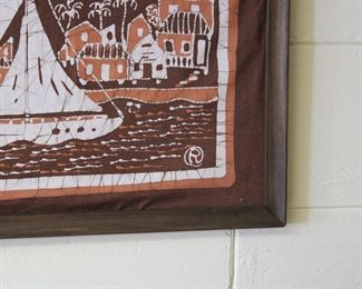 Detail of framed batik of sailing ship