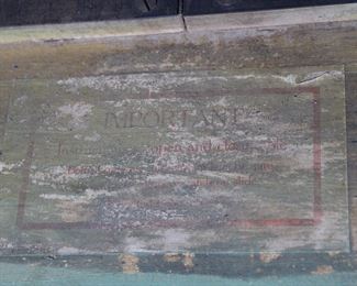 Label on underside of 1920's folding wood table