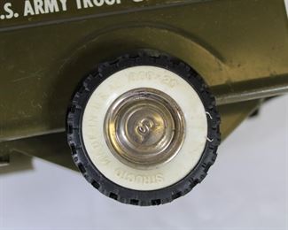 Detail on original tires on the Structo pressed steel U.S. Army Troop Carrier truck