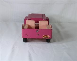 Rear view of the Tonka Toys pink pressed steel Jeep
