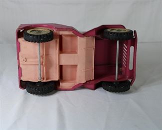 Underside of the Tonka Toys pink pressed steel Jeep