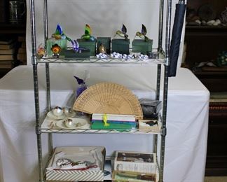 Fun Christmas, cloisonne hummingbirds, vases, and crystal sailboat clock