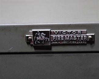 Label on Victor Fire Master fire proof filing cabinets, with original keys