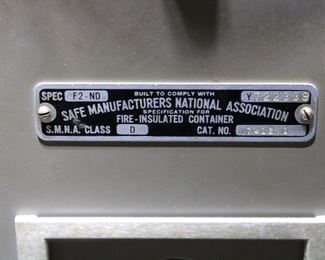 Label on the other Victor Fire Master fire proof filing cabinet, with original keys