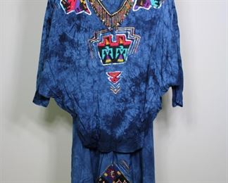 80s Vintage Native American Inspired Tie Dye top & skirt set - Size L