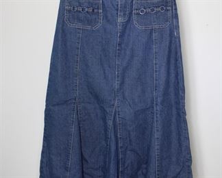 Christopher & Banks flared jean skirt with embroidered pockets 