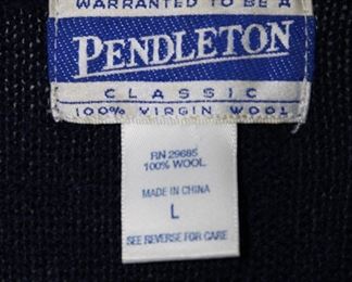 Label on Pendleton navy blue shawl collar cardigan with floral applique - Size L