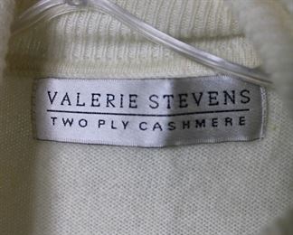 Label on Valerie Stevens ivory two-ply cashmere turtleneck