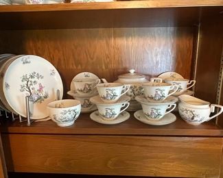 Tea service for 8 in Royal Worcester's Watteau pattern