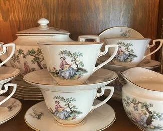 Detail of cups in the Tea service for 8 in Royal Worcester's Watteau pattern