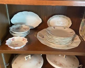 Shelley China dish, antique porcelain bowls, and a seven piece dessert service