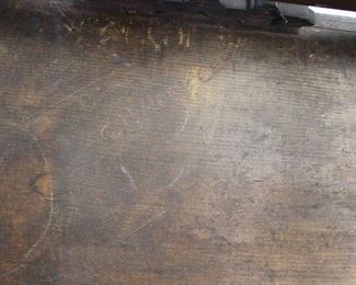 Written on the underside of the Eastlake Style organbench C H HACKLEY, probably made for Charles Henry Hackley