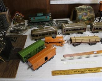 Detail of Antique Pre-War toy trains including Lionel, Marx, and American Flyer