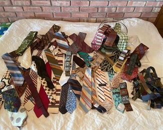 HUGE Selection of vintage men's ties from the 1950's to 1970's, wide ties, skinny ties, Italian silk, linen, polyester, and about 20 to 25 bow ties, too!