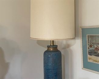 Monumental mid century Italian pottery table lamp by Bitossi with its original custom shade in EXCELLENT condition!