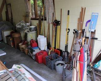 Shovels, yard tools, old golf clubs, buckets, etc.