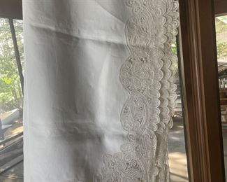 Large vintage Belgian tablecloth with gorgeous lace
