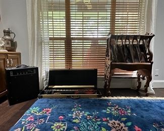 Old Montgomery Ward Guitar, Kustom Lead Amplifier, and Music Stand