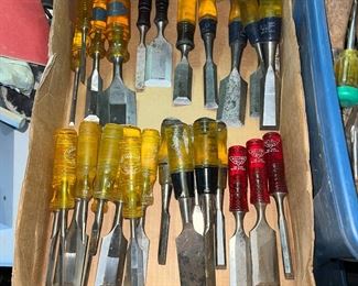Vintage chisels Stanley, Miller Falls, Shark o lite,  and others.