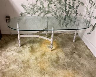 Vintage glass and iron coffee table, so coll