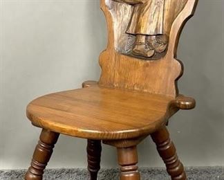 Black Forest Hand Carved Pine Tyrolean Folk Chair
