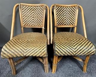 MCM Two Tone Rattan Bamboo Side Chairs (2)
