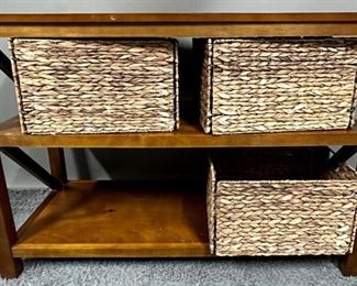 Veneered Console Table With Shelves & Baskets
