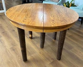 Solid Oak Top Log Leg Dining Table
