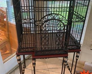 Iron Decorative Bird Cage with Hand Painted Lacquer Roof on Iron Stand