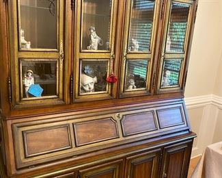 Drexel Heritage Inlay Mahogany. Lighted Cabinet with Beveled Glass. Pull Down with Drawers Writing Desk with Storage