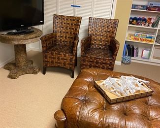 Lower Level. Tufted Leather Ottoman.