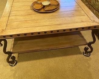 Country French Cocktail Table with Cast Metal Design Accents
